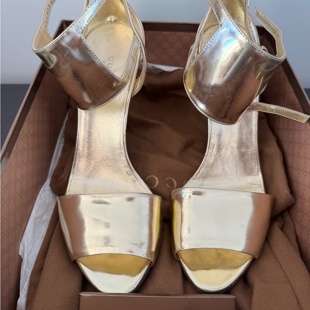 Gucci Gold Metallic Gladiator Women's Heels